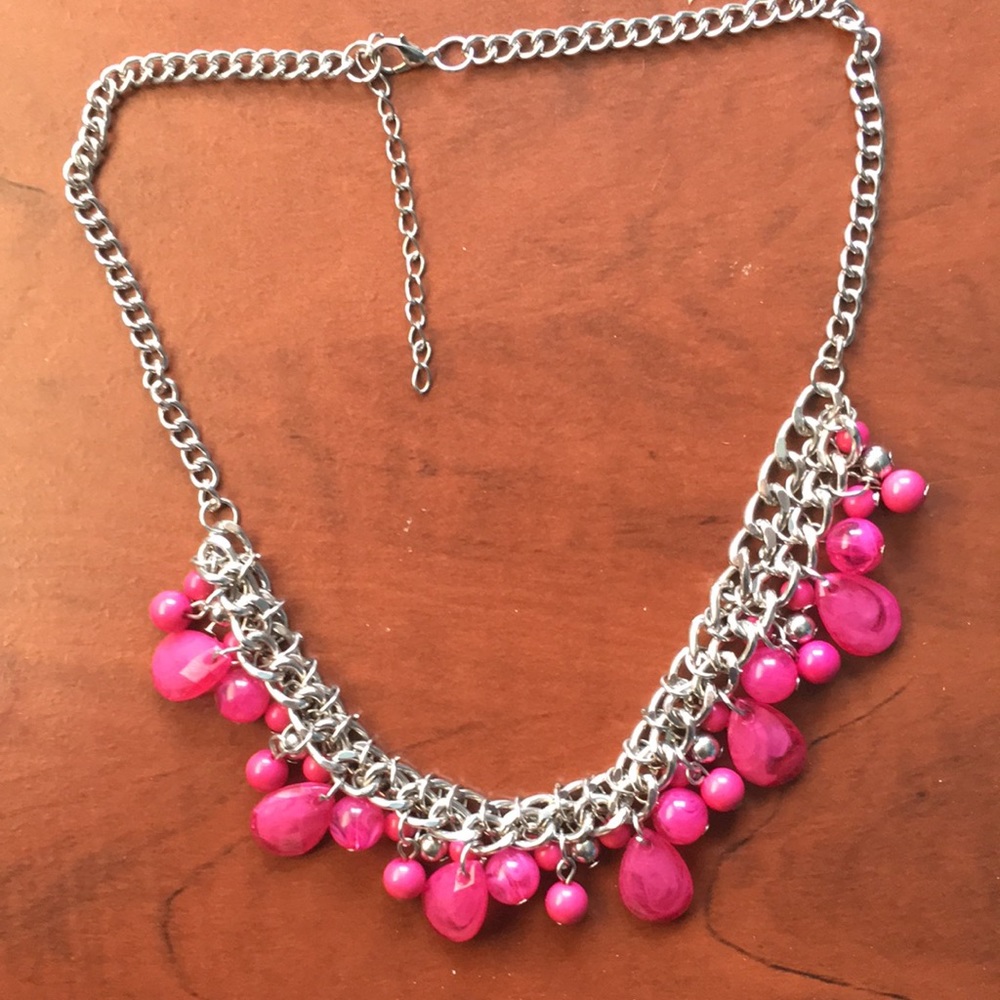 Silver toned Pink Gem Grape necklace